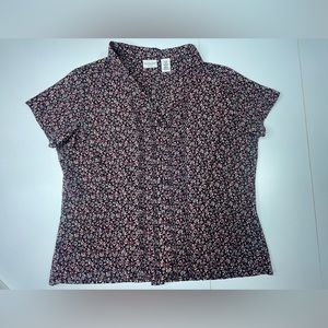 Beautiful Spring Button Front Black & Pink Floral Blouse by Covington sz Large